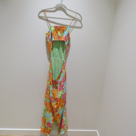 SABO SKIRT Adelina Midi Dress in Bright Floral Cut Out Feminine Smocked Flowy XS - Picture 10 of 14